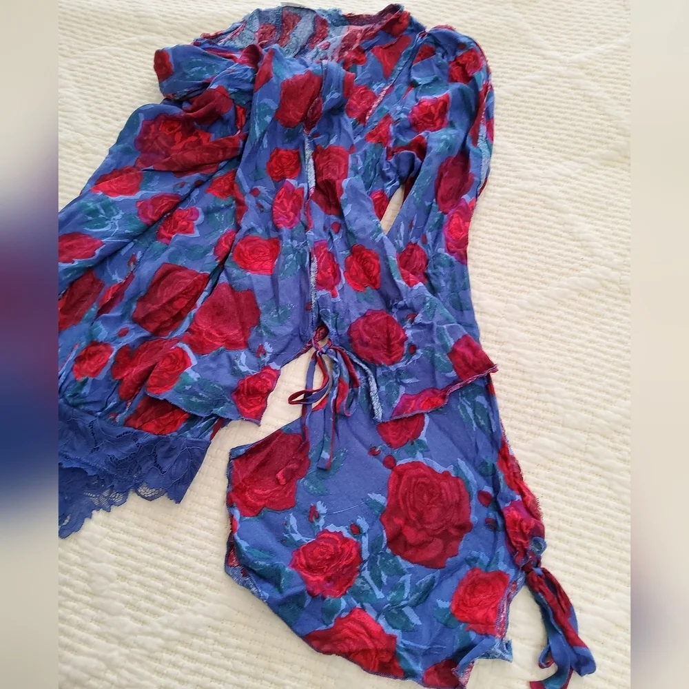 Free People Intemately Everything's Rosy Floral Print Bodysuit Size XS